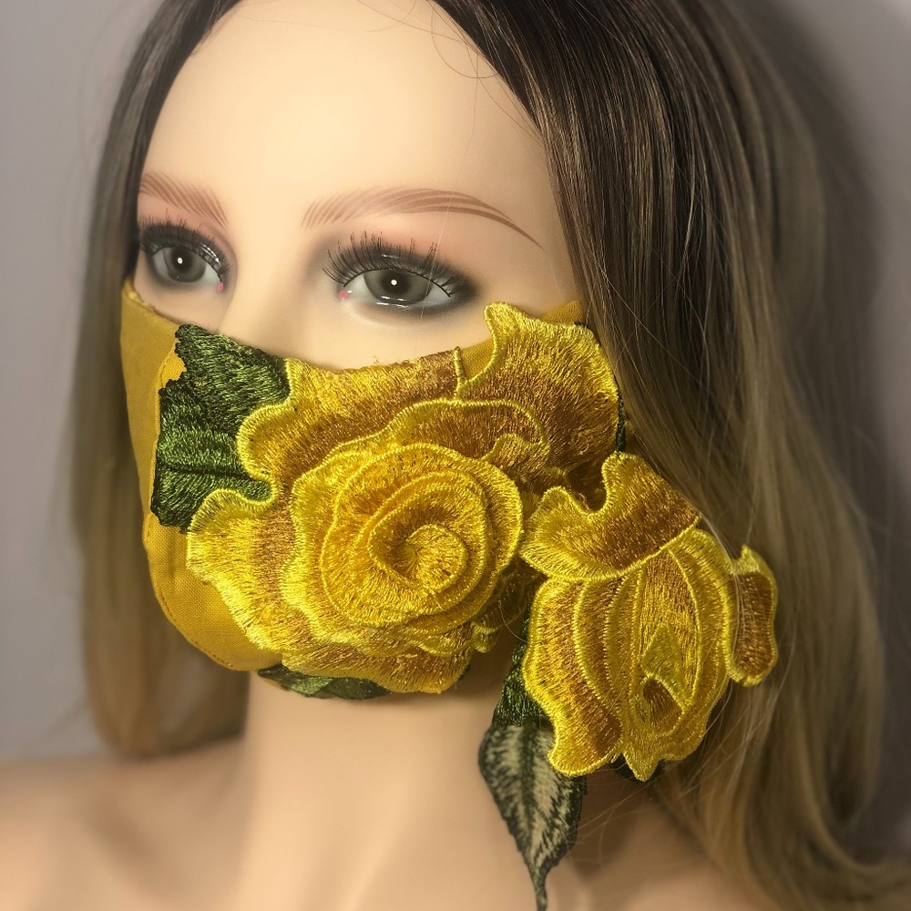 NEW! handmade Yellow Face Mask with Yellow Roses